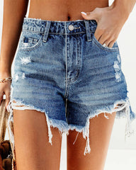 Ripped Denim Shorts High Waisted Distressed Jean Shorts Frayed Raw Hem Shorts