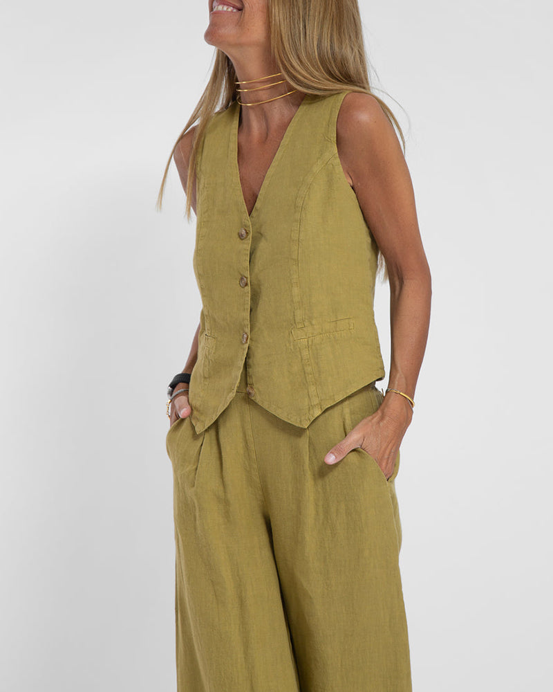 Effortlessly Chic Cotton Sleeveless Vest and Wide Leg Pants Set