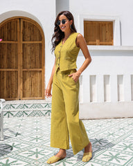 Effortlessly Chic Cotton Sleeveless Vest and Wide Leg Pants Set
