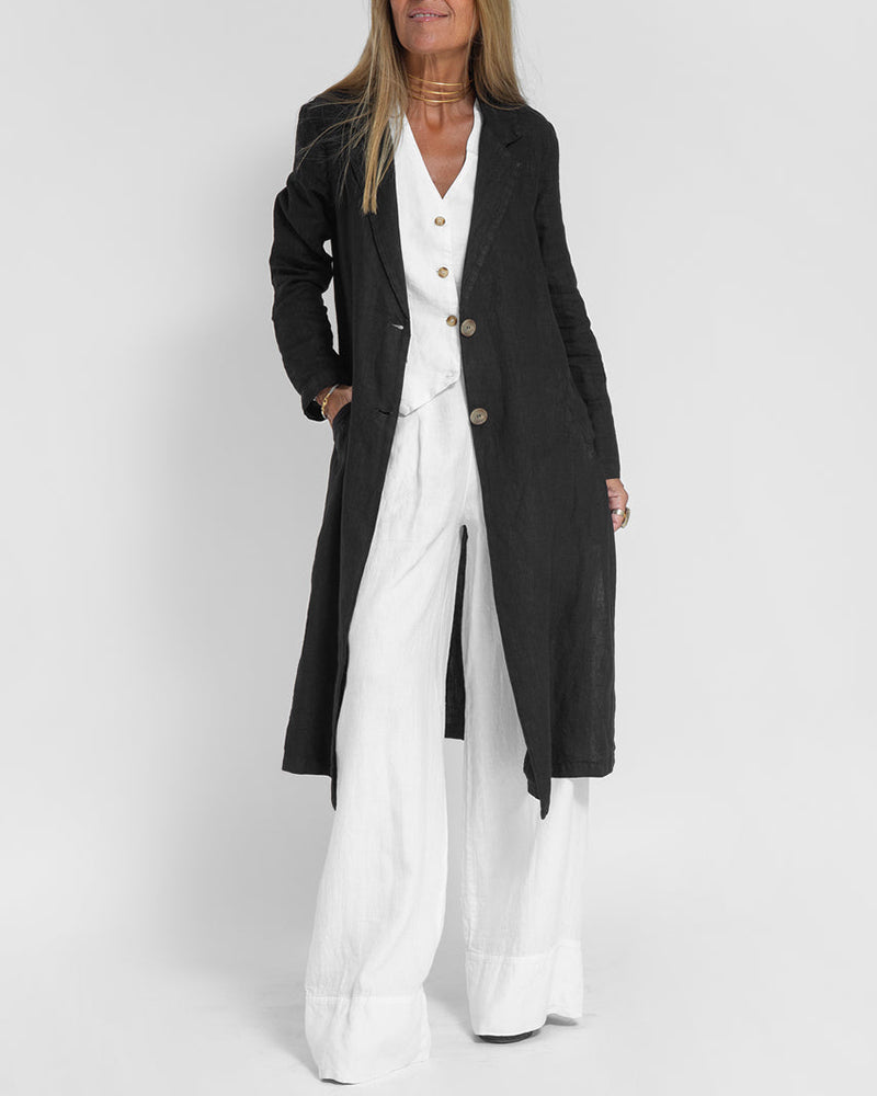Casual Slim Fit Collar Long Blazers Jacket with Flap Pockets