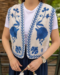 Retro Floral Embroidered Gillet Ethnic Weatern Vest Jacket Sleeveless Cardigan Crop Top