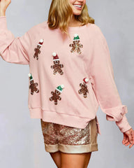 Christmas Ginger Bread Man Sequin Sweatshirt