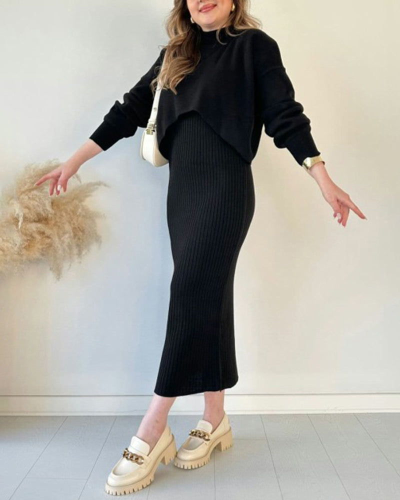 Knitted Sleeveless Sweater Dress Two-piece Set