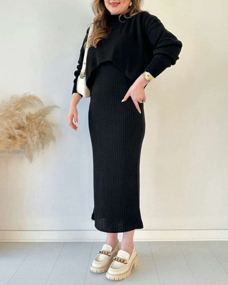 Knitted Sleeveless Sweater Dress Two-piece Set