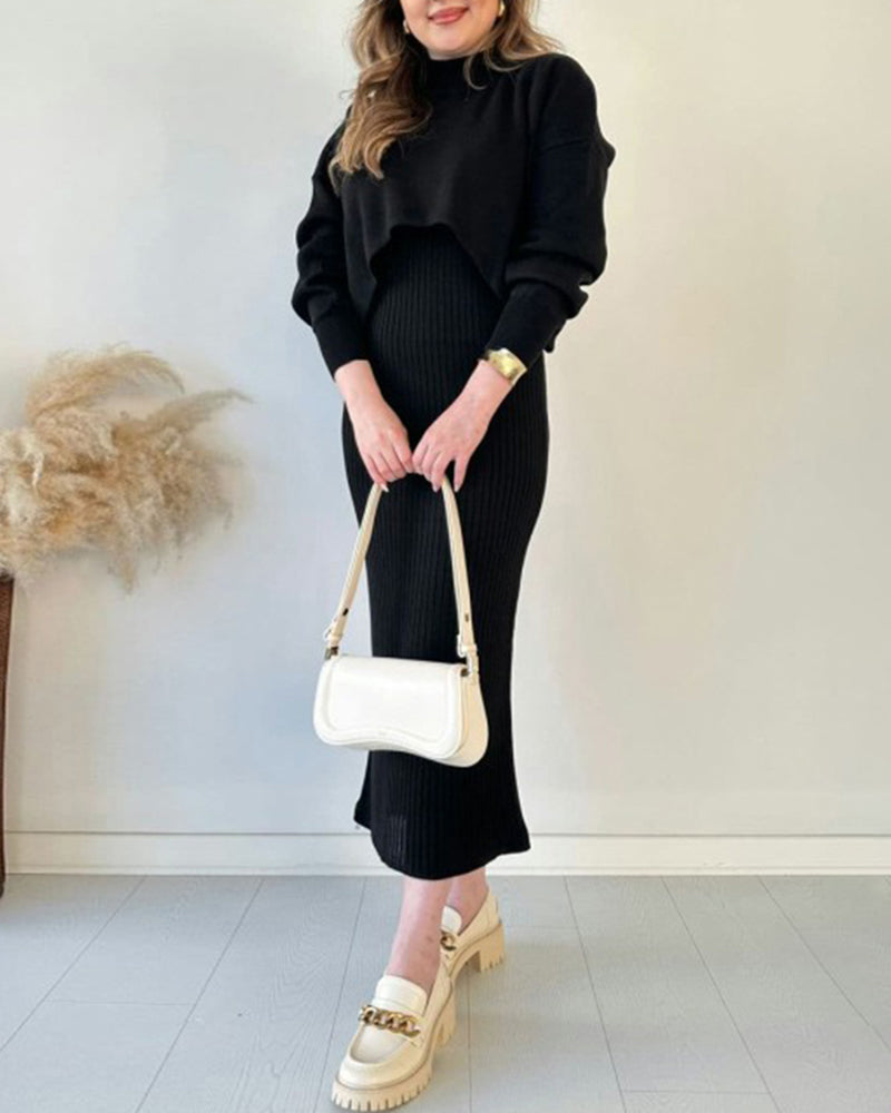 Knitted Sleeveless Sweater Dress Two-piece Set