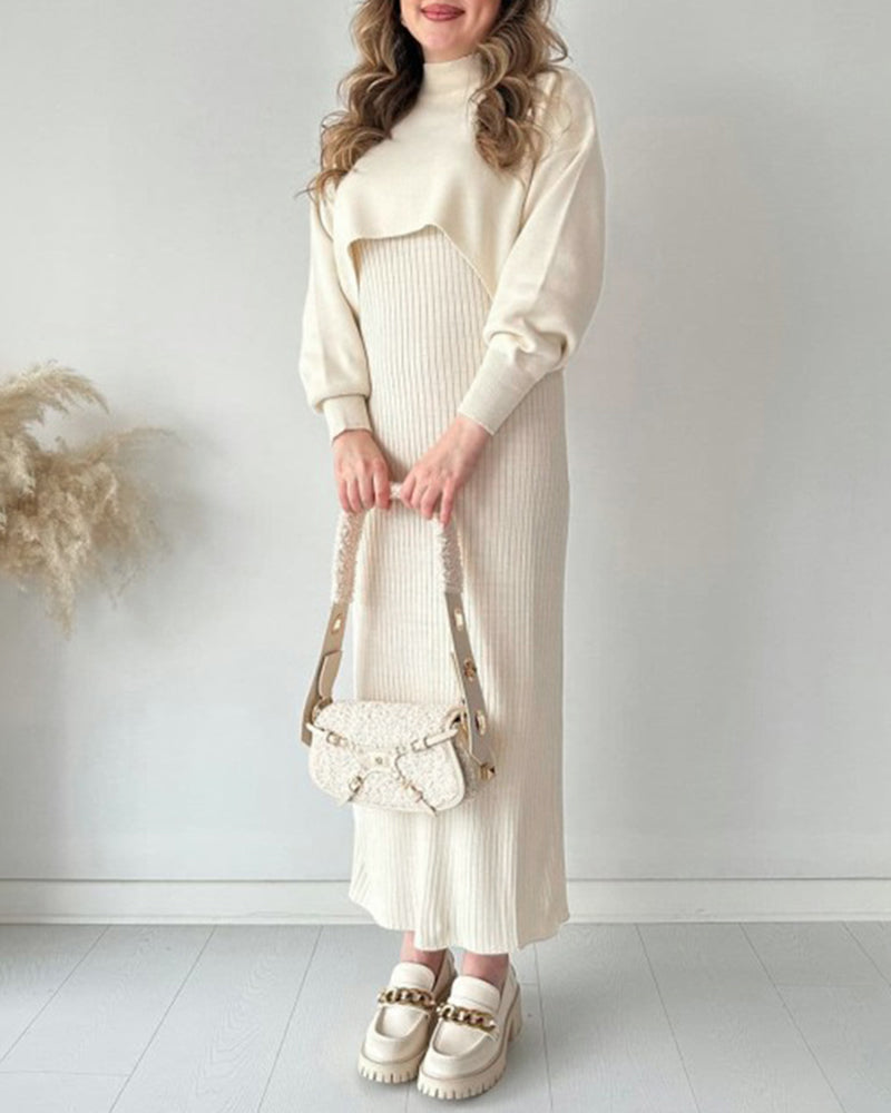 Knitted Sleeveless Sweater Dress Two-piece Set