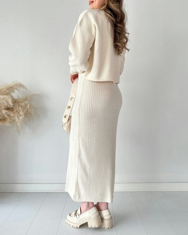 Knitted Sleeveless Sweater Dress Two-piece Set