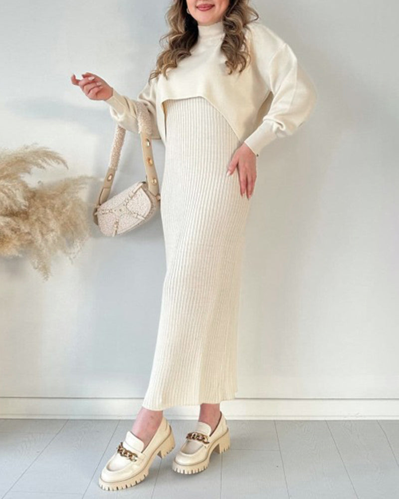 Knitted Sleeveless Sweater Dress Two-piece Set