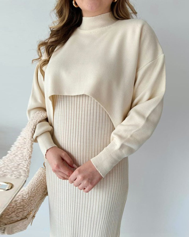 Knitted Sleeveless Sweater Dress Two-piece Set