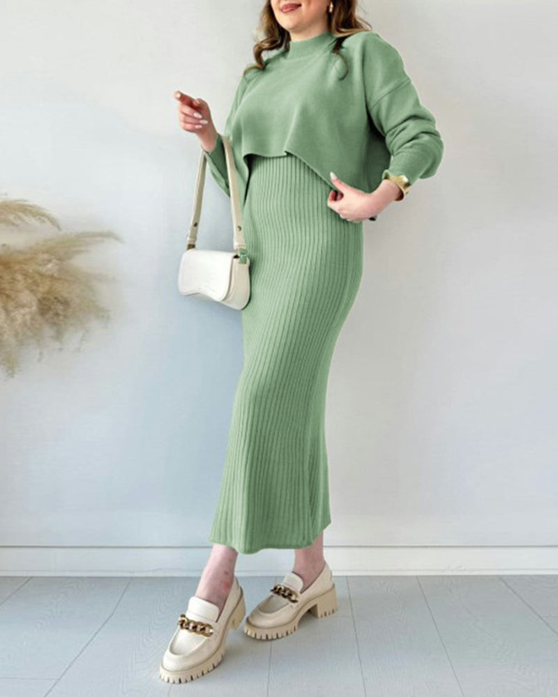 Knitted Sleeveless Sweater Dress Two-piece Set