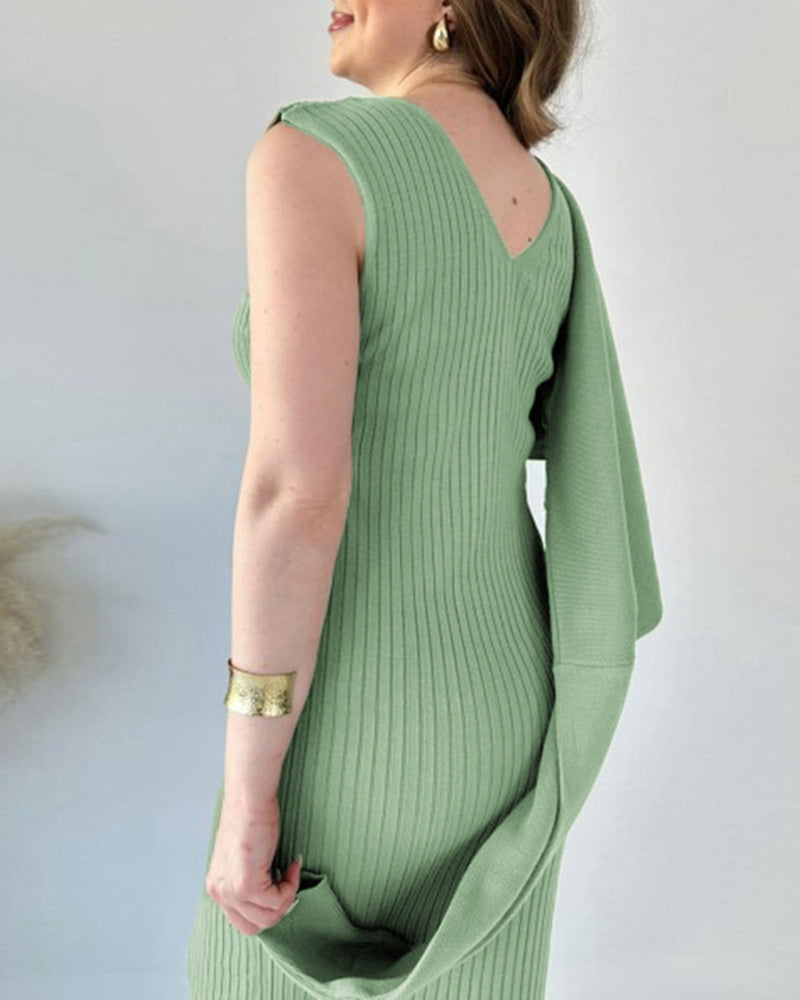 Knitted Sleeveless Sweater Dress Two-piece Set