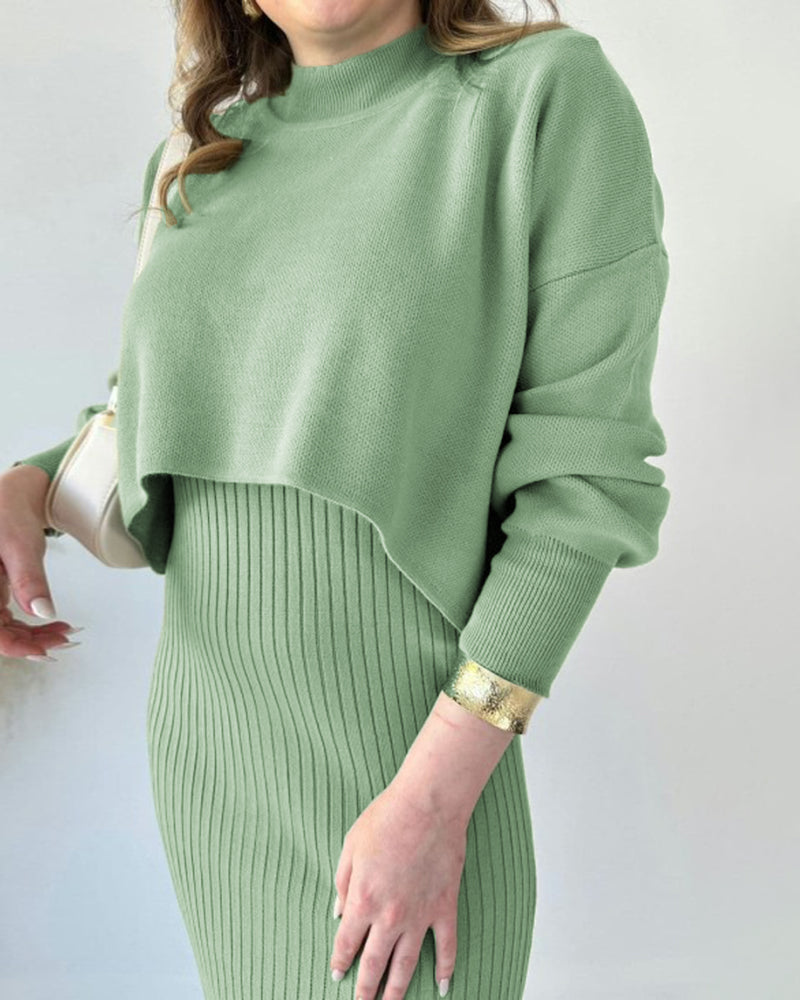 Knitted Sleeveless Sweater Dress Two-piece Set