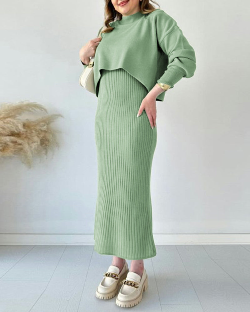 Knitted Sleeveless Sweater Dress Two-piece Set