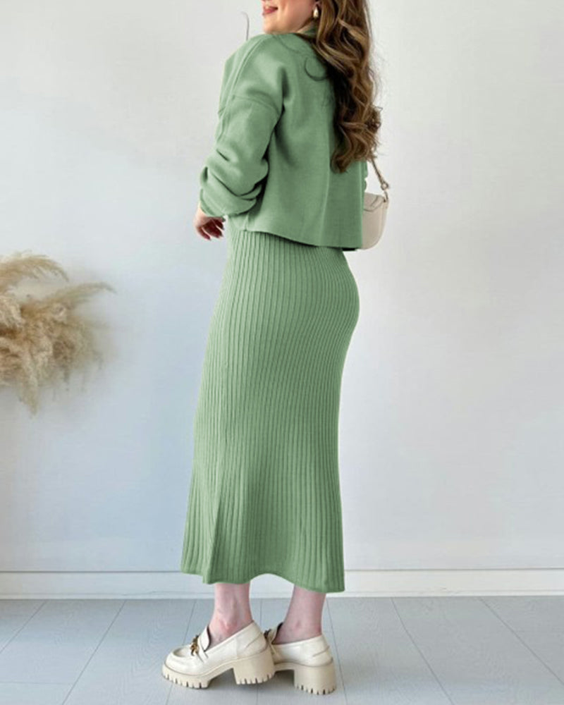 Knitted Sleeveless Sweater Dress Two-piece Set