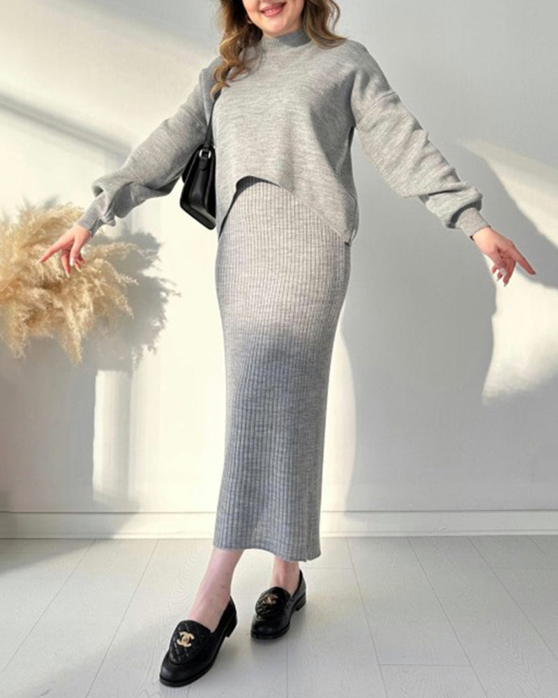 Knitted Sleeveless Sweater Dress Two-piece Set