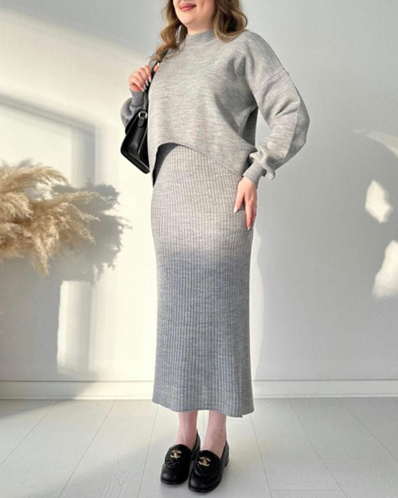 Knitted Sleeveless Sweater Dress Two-piece Set