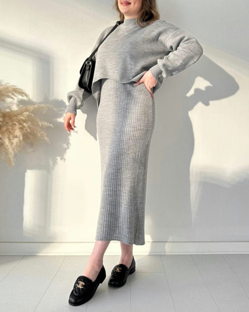 Knitted Sleeveless Sweater Dress Two-piece Set