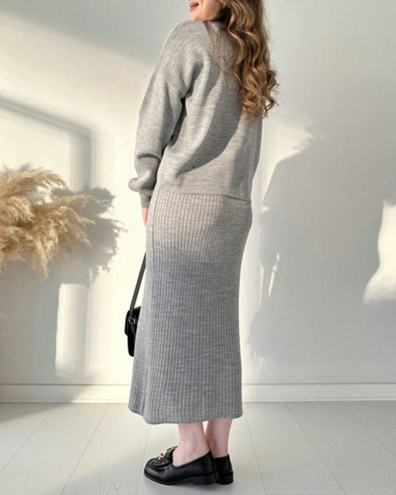 Knitted Sleeveless Sweater Dress Two-piece Set