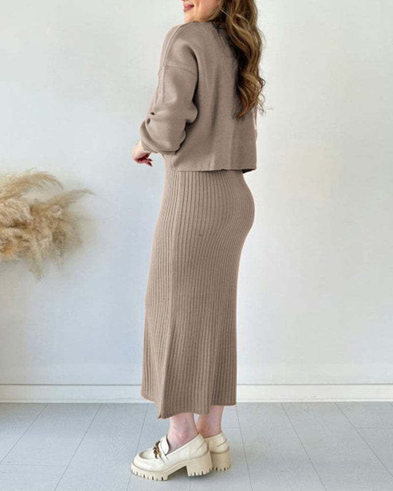 Knitted Sleeveless Sweater Dress Two-piece Set