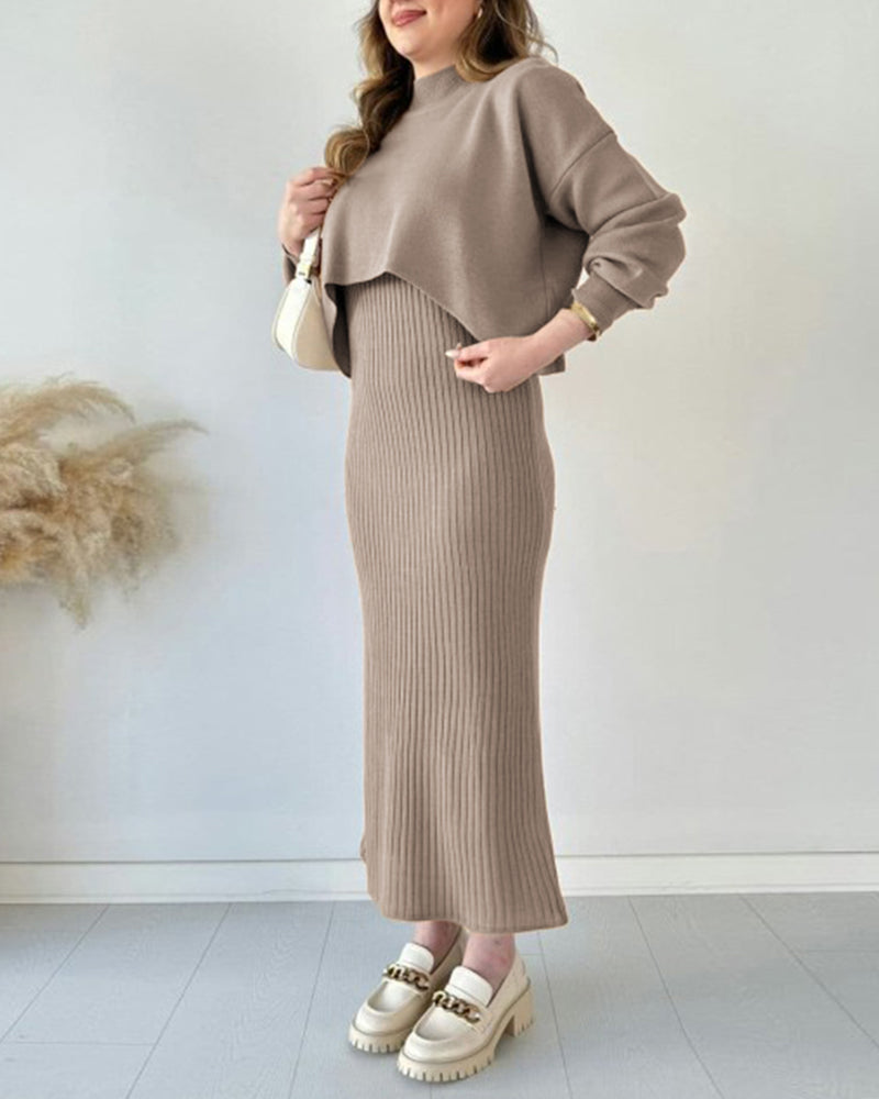 Knitted Sleeveless Sweater Dress Two-piece Set