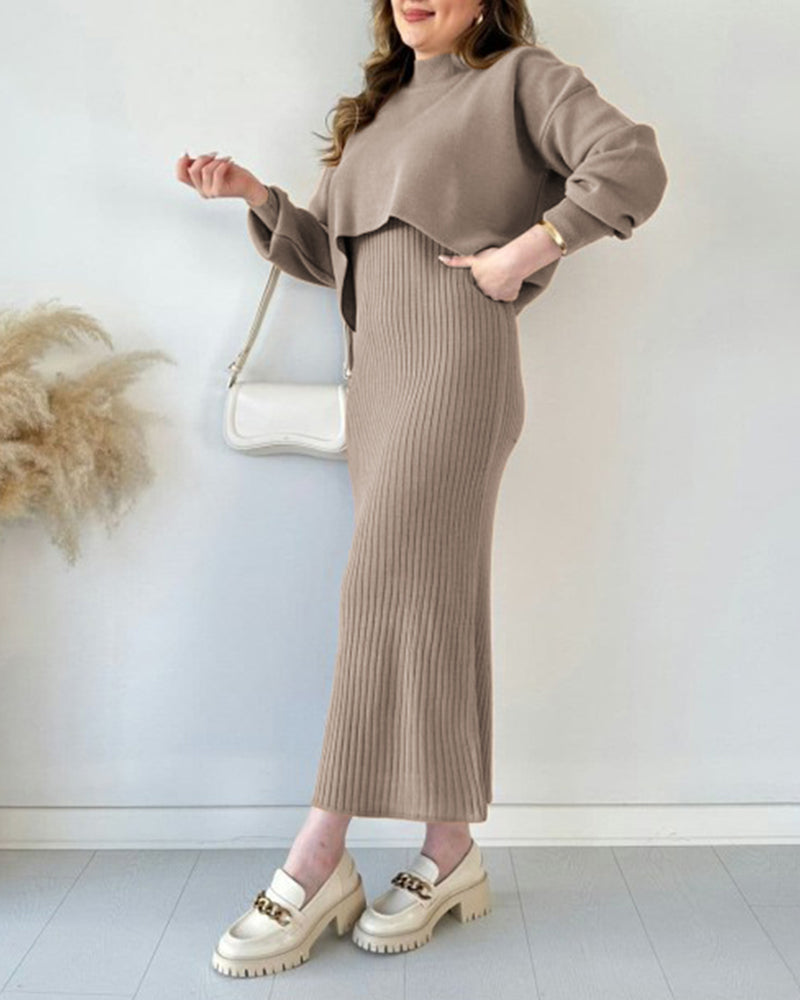 Knitted Sleeveless Sweater Dress Two-piece Set