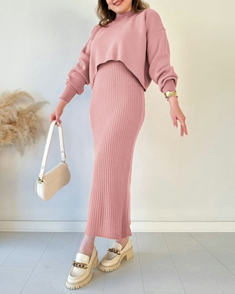 Knitted Sleeveless Sweater Dress Two-piece Set