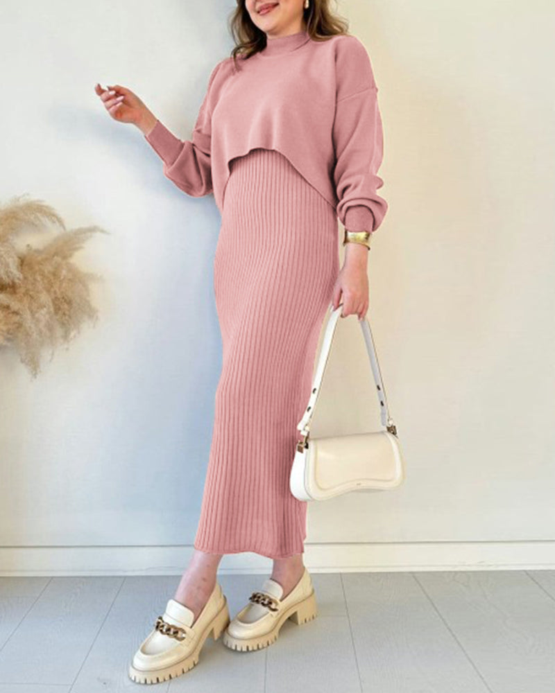 Knitted Sleeveless Sweater Dress Two-piece Set