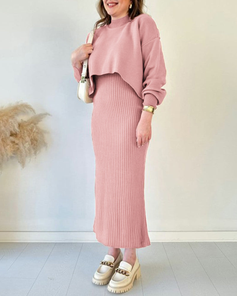 Knitted Sleeveless Sweater Dress Two-piece Set