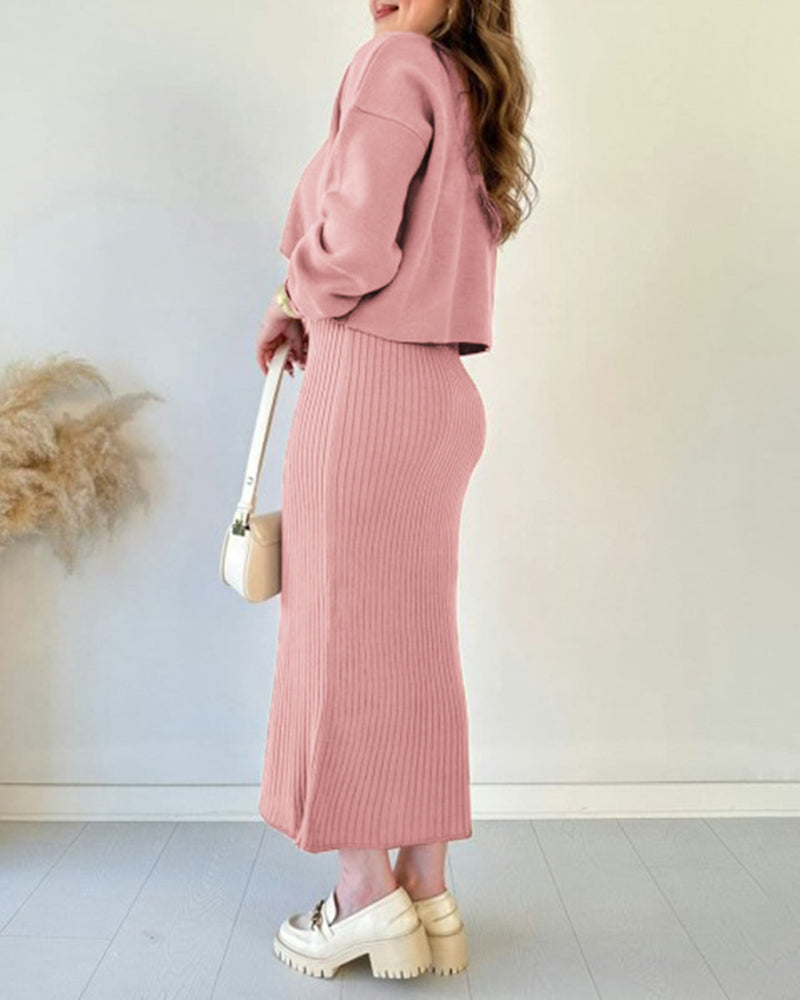 Knitted Sleeveless Sweater Dress Two-piece Set