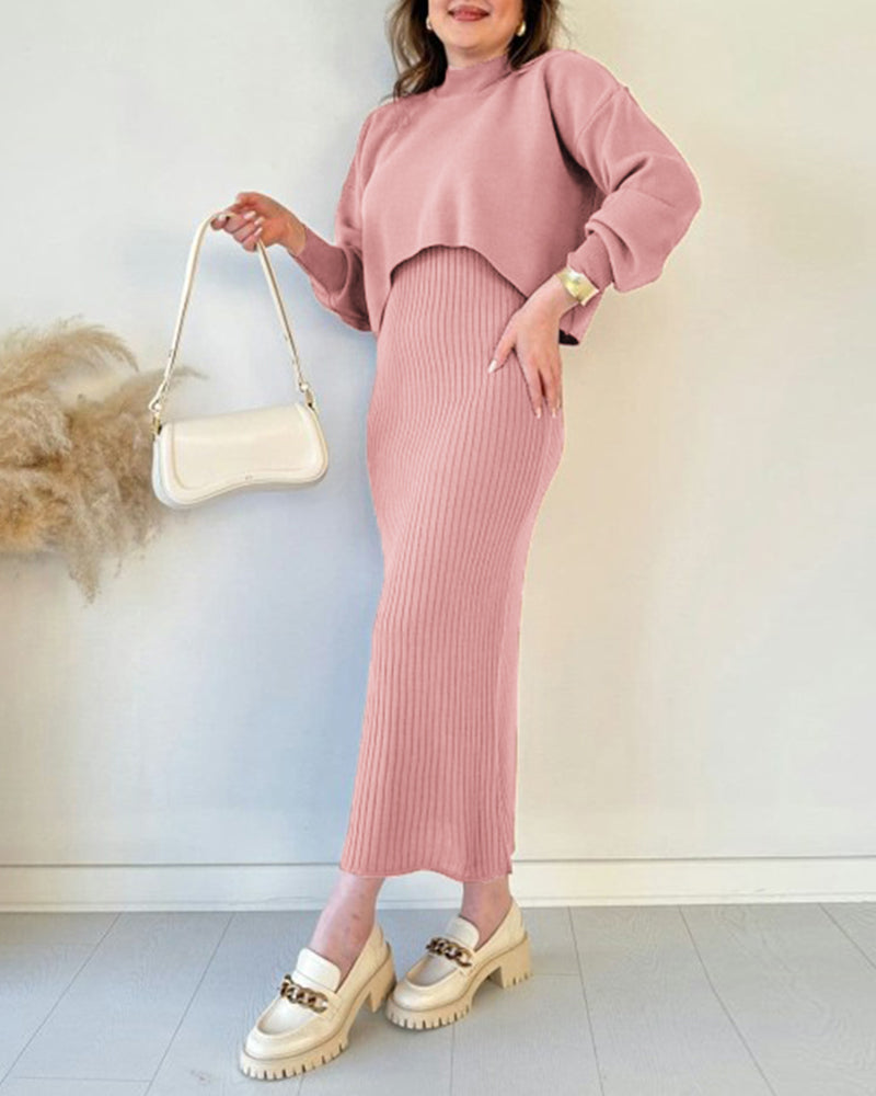 Knitted Sleeveless Sweater Dress Two-piece Set