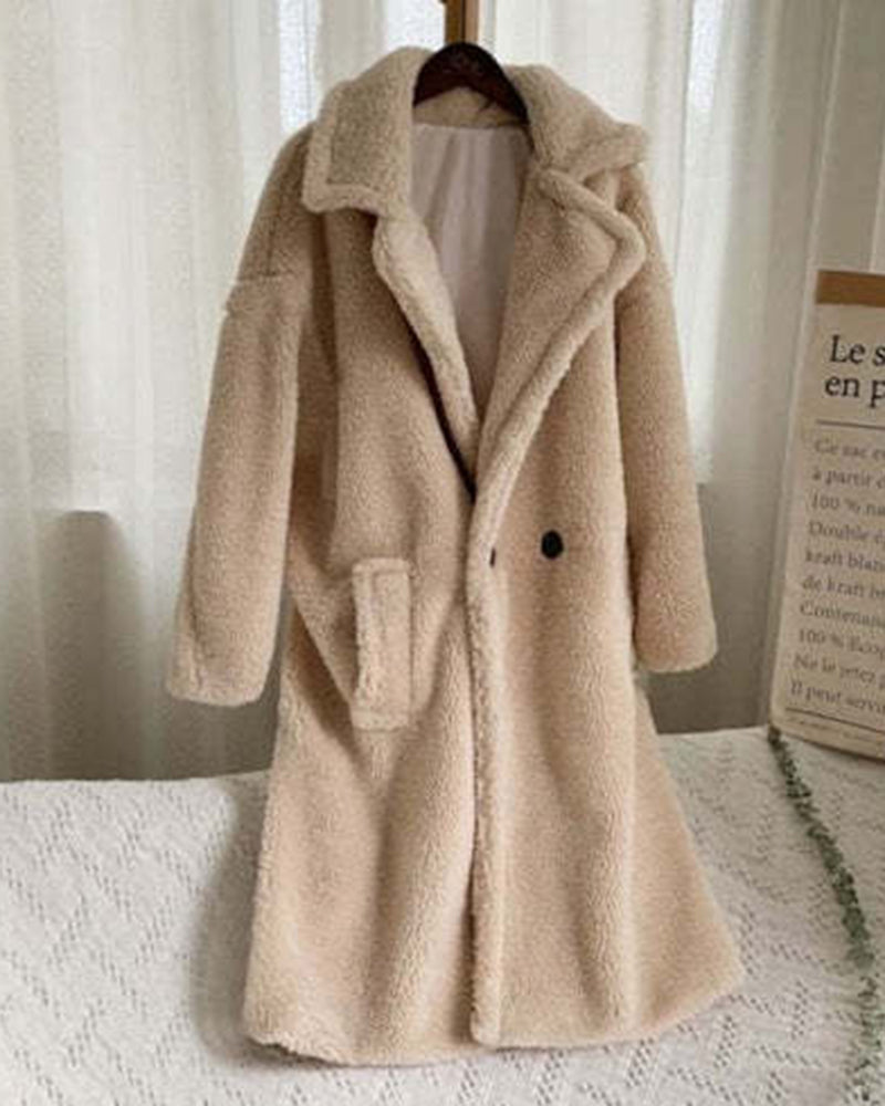 Loose Lamb-wool Coat Teddy Fur Lapel Mid-length Plush Coat