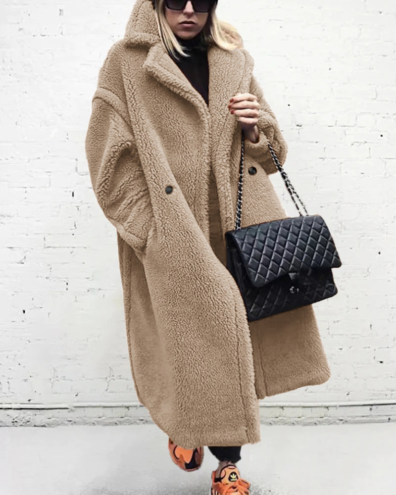 Loose Lamb-wool Coat Teddy Fur Lapel Mid-length Plush Coat