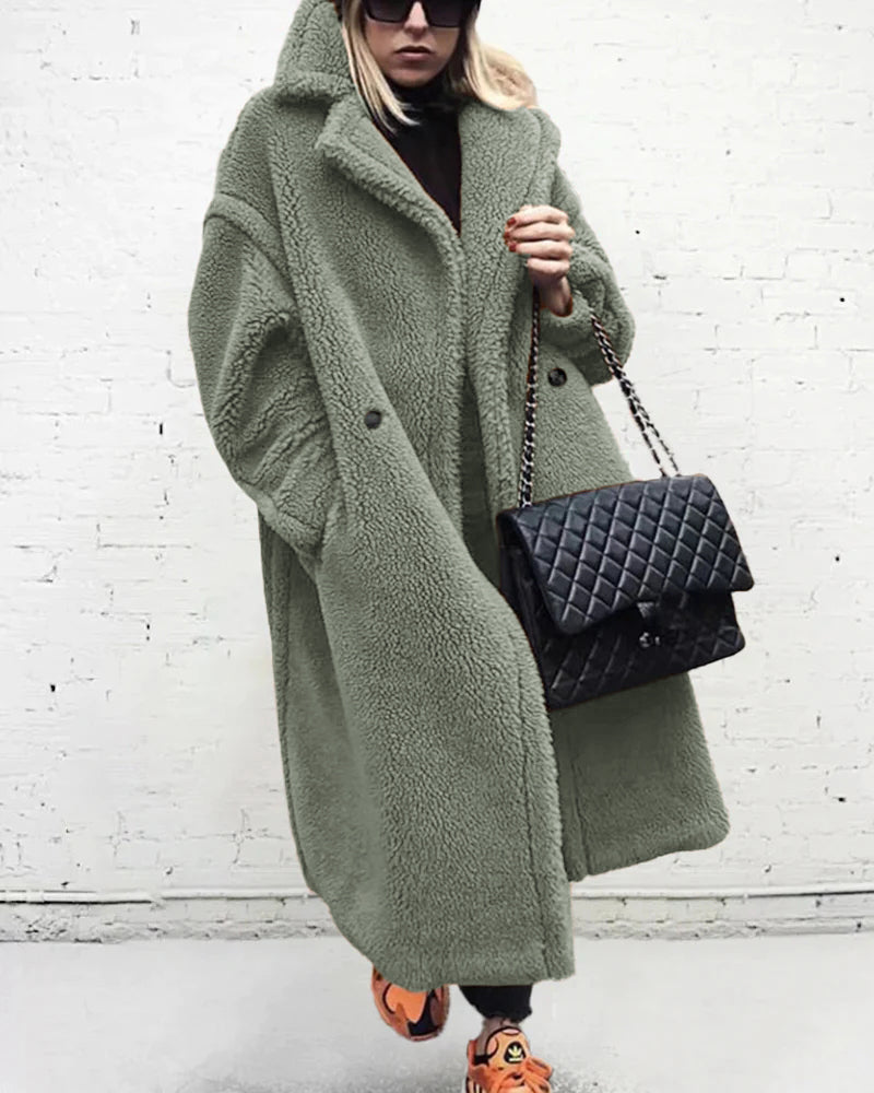 Loose Lamb-wool Coat Teddy Fur Lapel Mid-length Plush Coat