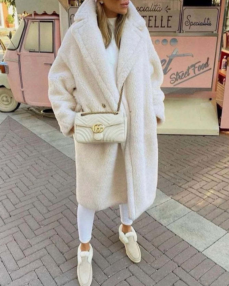 Loose Lamb-wool Coat Teddy Fur Lapel Mid-length Plush Coat