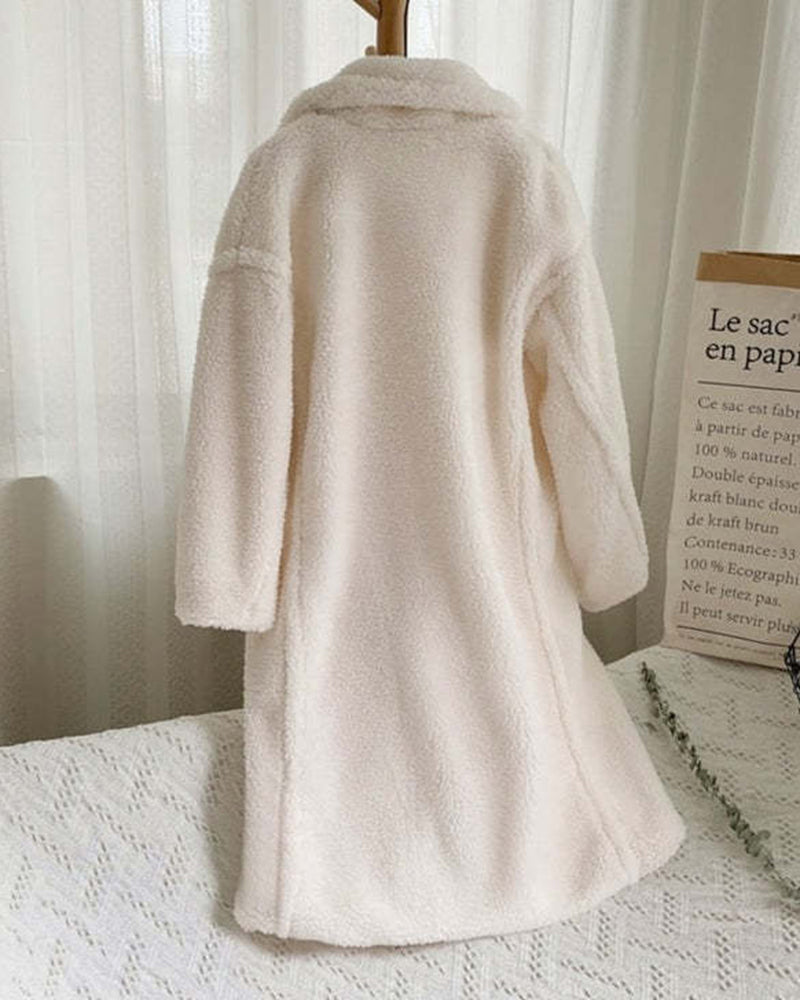 Loose Lamb-wool Coat Teddy Fur Lapel Mid-length Plush Coat