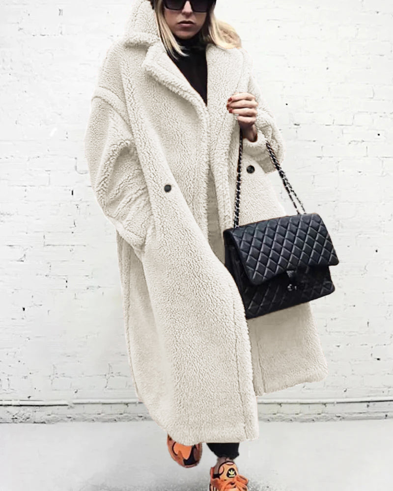 Loose Lamb-wool Coat Teddy Fur Lapel Mid-length Plush Coat