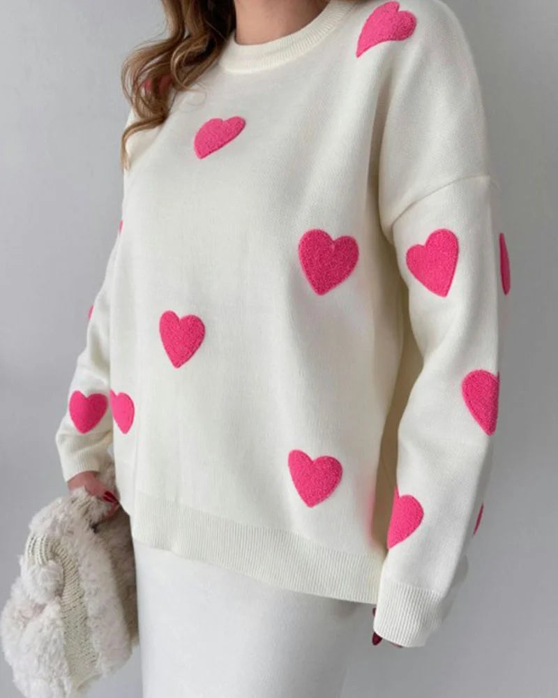 Chic Two-piece Set Hearts Knit Pullover and Hip Wrap Skirt