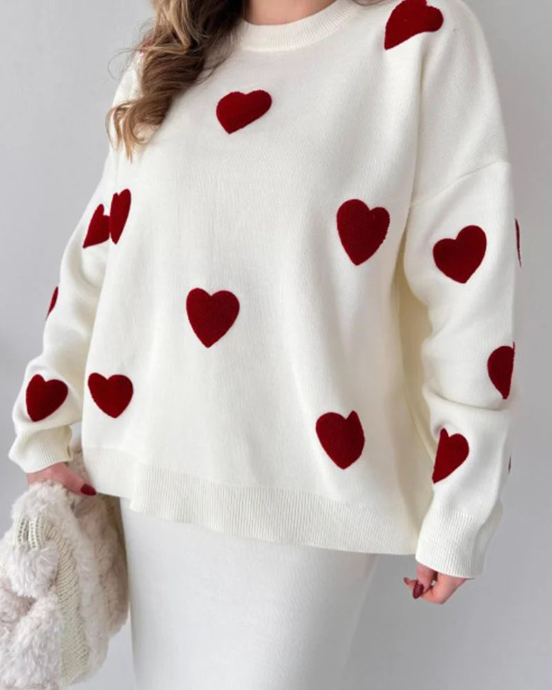 Chic Two-piece Set Hearts Knit Pullover and Hip Wrap Skirt