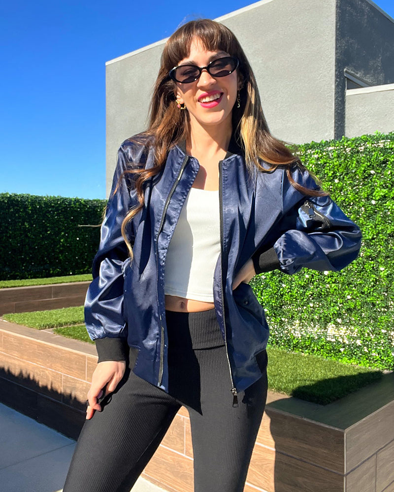 Women Classic Solid Biker Jacket Zip Up Bomber Jacket - Zeagoo (Us Only)