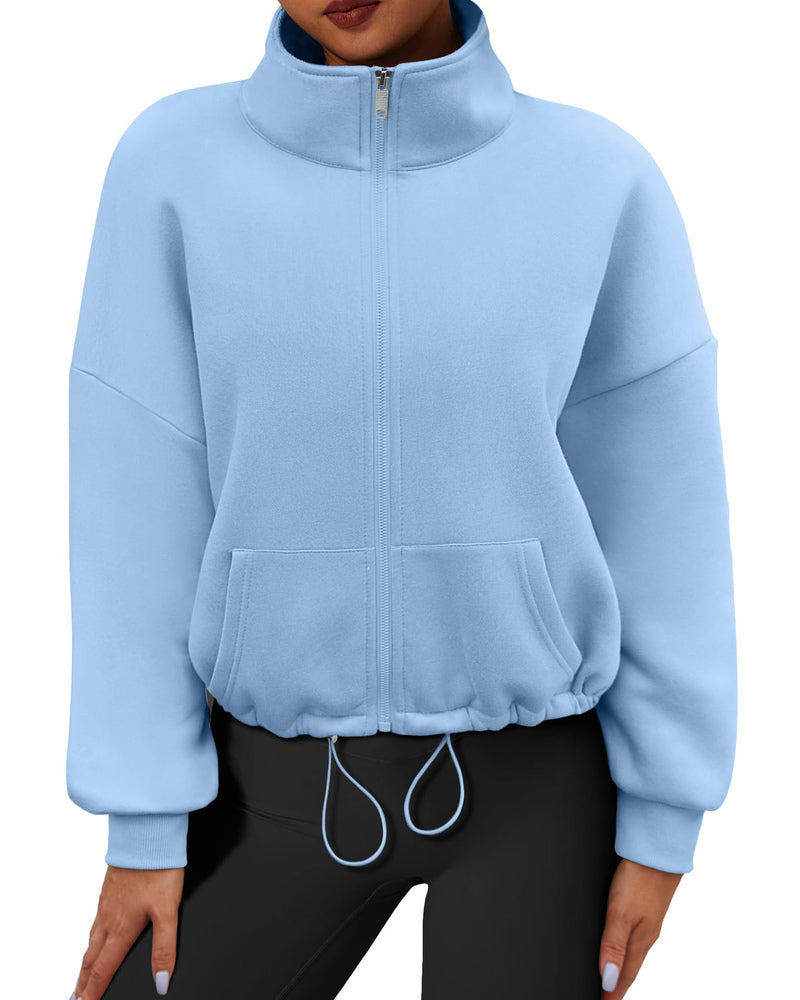 Zeagoo Womens Fleece Jacket Full Zip Crop Hoodie Long Sleeve Pullover Sweatshirts Oversized 2023 Fall Winter Coat