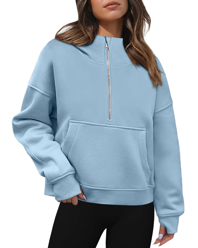 Zeagoo Womens Half Zip Cropped Hoodies Fleece Long Sleeve Pullover Sweatshirts 2023 Fall Winter Clothes with Pockets