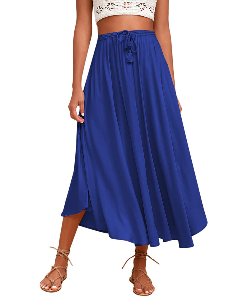 High Waisted Flowy Elastic Skirts , Lightweight Long Skirts - Zeagoo (Us Only)