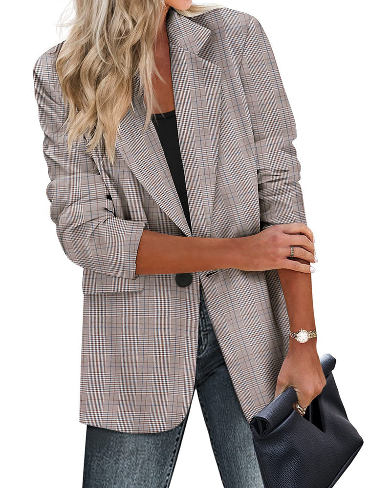 Casual Blazers Pockets Long Sleeve Open Front Work Office Jackets Lapel Button Long Blazer Suit for Bussiness