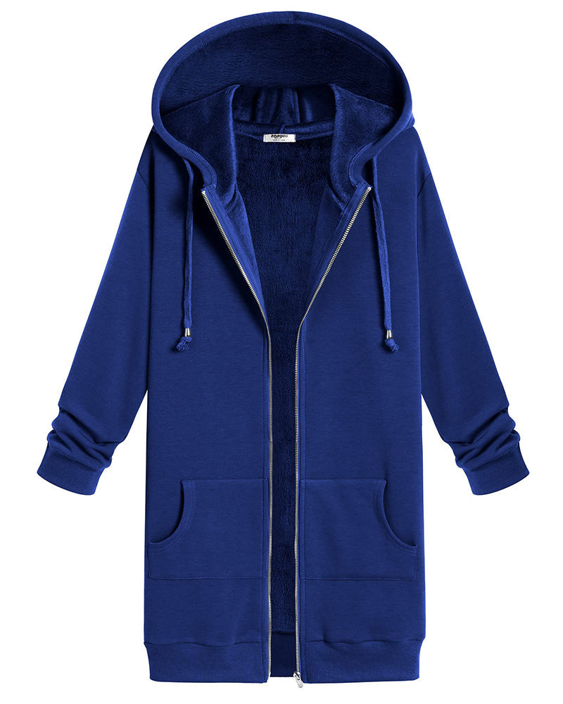 Women Zip Up Hoodies Long Fleece Jacket Lightweight Tunic Hooded Sweatshirt Oversize Winter Coat With Pockets - Zeagoo (Us Only)