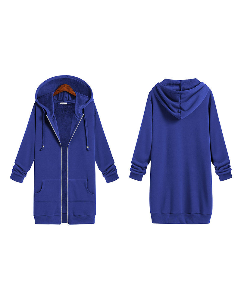 Women Zip Up Hoodies Long Fleece Jacket Lightweight Tunic Hooded Sweatshirt Oversize Winter Coat With Pockets - Zeagoo (Us Only)