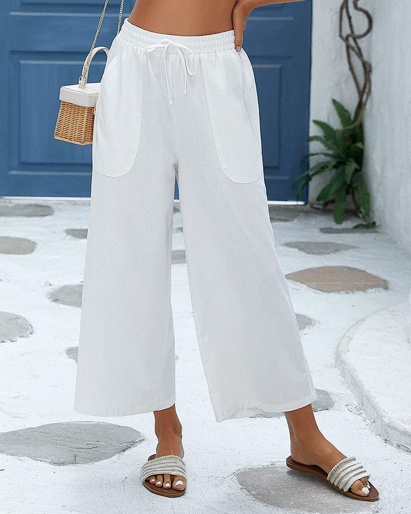 Women Cotton Linen Pants High Waisted Wide Leg Long Lounge Palazzo Pants Trousers with Pockets S-XXL - Zeagoo (Us Only)