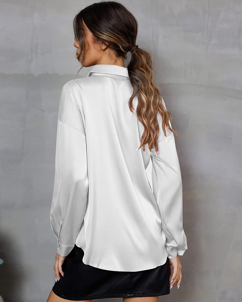 Satin Silk Button Down Shirts - Zeagoo (Us Only)