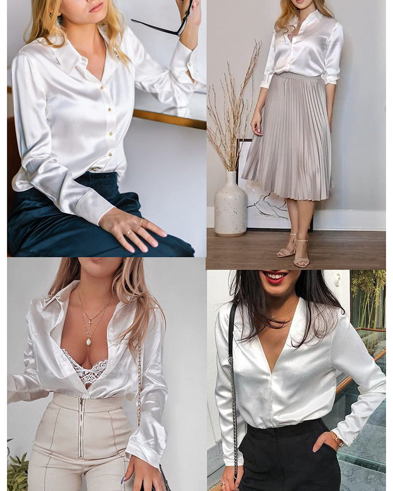 Satin V Neck Twist Front Silk Shirts - Zeagoo (Us Only)