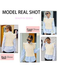 Women's Sweater Vests Round Neck Ruffle Cable Knit Cropped Tops Sleeveless Sweater S-XXL - Zeagoo (Us Only)