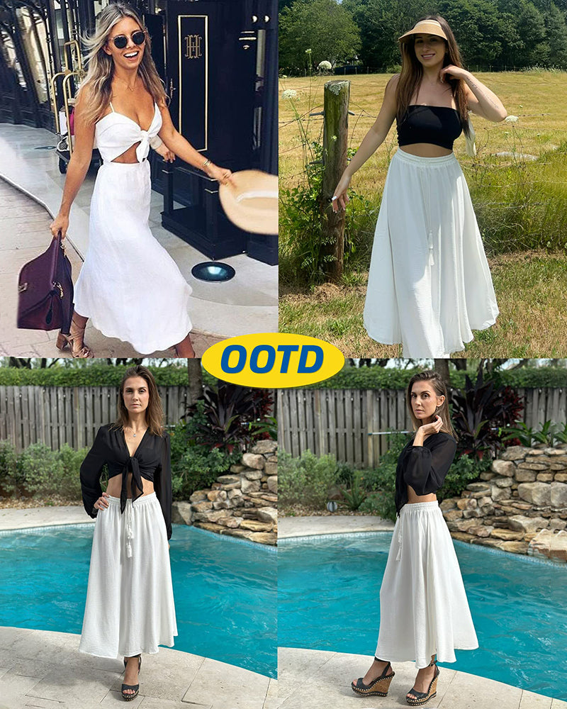 High Waisted Flowy Elastic Skirts , Lightweight Long Skirts - Zeagoo (Us Only)